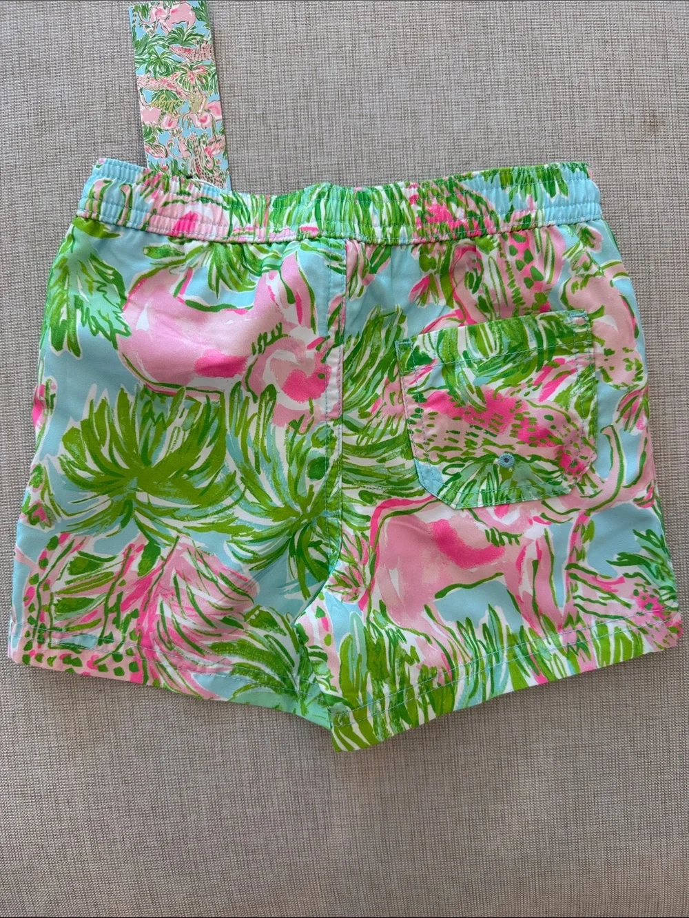 Janie and Jack x Lilly Pulitzer Pink, Green & Blue Tropical Swim Trunks
